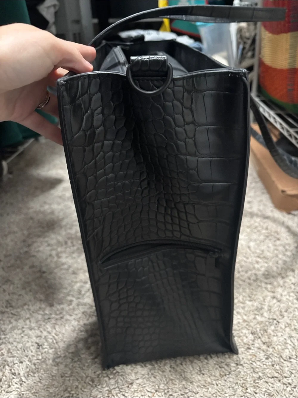 BEIS Black Croc-Embossed Laptop Tote